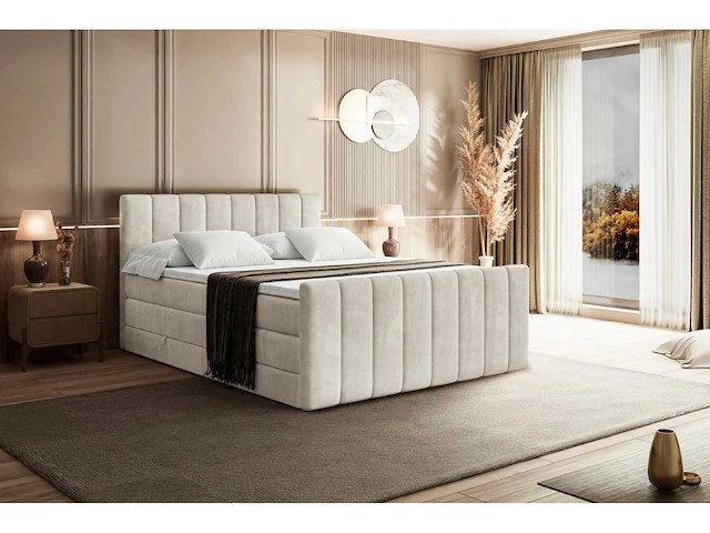 Box spring bed 200x200 - matras - matrastopper - borst - beige fluweel - afbeelding 15 van  19