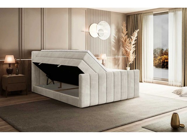 Box spring bed 200x200 - matras - matrastopper - borst - beige fluweel - afbeelding 16 van  19