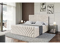 Box spring bed 200x200 cm - borst - matras - matrastopper - beige fluweel - afbeelding 6 van  8