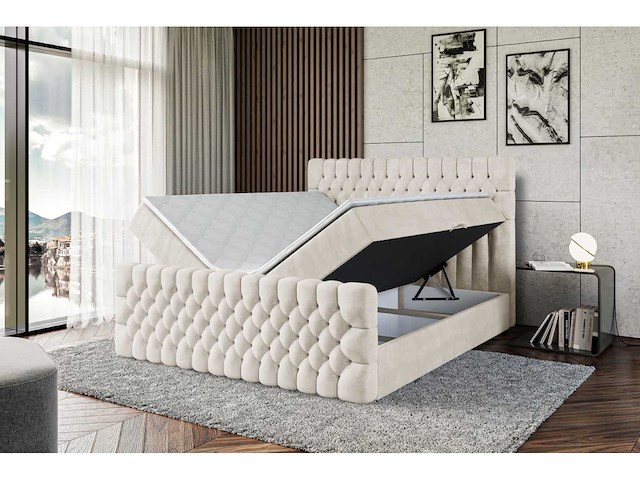 Box spring bed 200x200 cm - borst - matras - matrastopper - beige fluweel - afbeelding 8 van  8