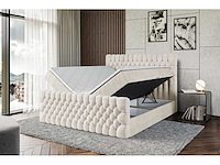 Box spring bed 200x200 cm - borst - matras - matrastopper - beige fluweel - afbeelding 8 van  8