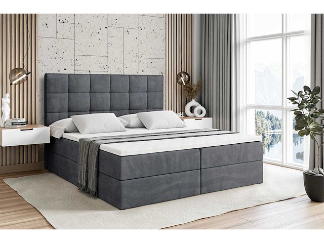 Box springbed 160x200 cm - borst - matras - matrastopper - grijs fluweel - afbeelding 2 van  8