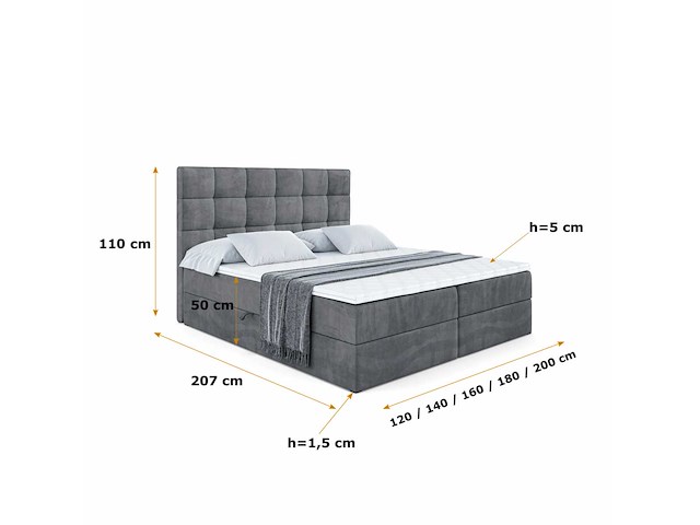 Box springbed 160x200 cm - borst - matras - matrastopper - grijs fluweel - afbeelding 5 van  8