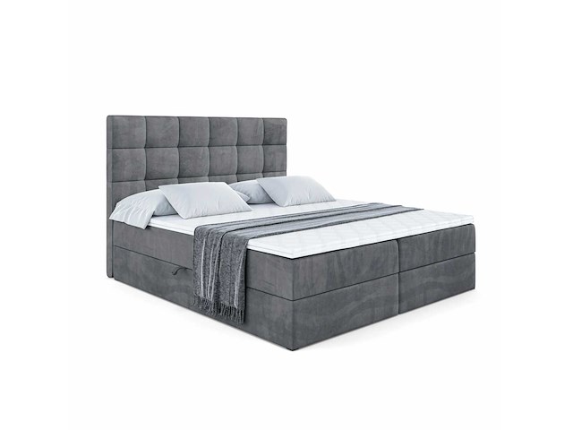 Box springbed 160x200 cm - borst - matras - matrastopper - grijs fluweel - afbeelding 7 van  8