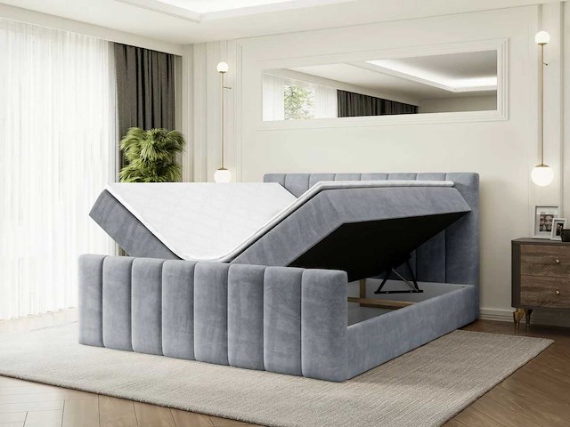 Box springbed 200x200 - matras - matras topper - borst - grijs fluweel - afbeelding 1 van  11