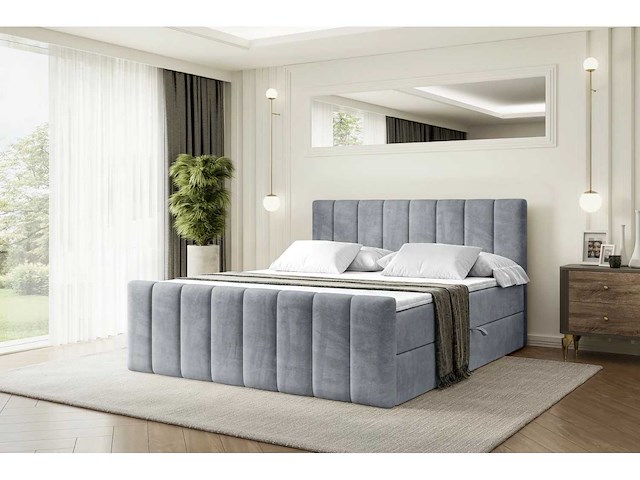 Box springbed 200x200 - matras - matras topper - borst - grijs fluweel - afbeelding 4 van  11