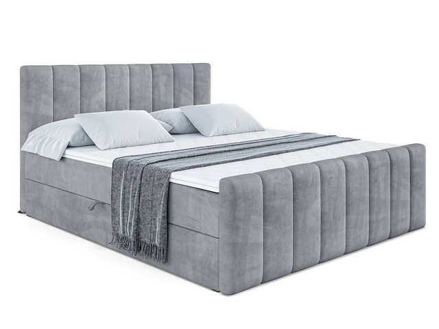 Box springbed 200x200 - matras - matras topper - borst - grijs fluweel - afbeelding 5 van  11