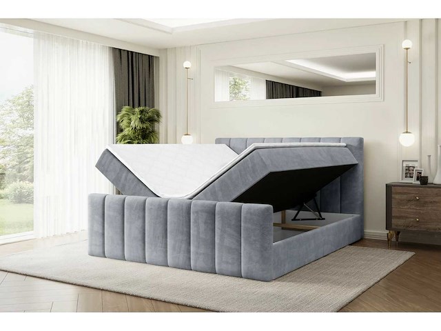 Box springbed 200x200 - matras - matras topper - borst - grijs fluweel - afbeelding 6 van  11