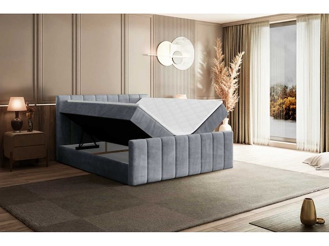Box springbed 200x200 - matras - matras topper - borst - grijs fluweel - afbeelding 8 van  11