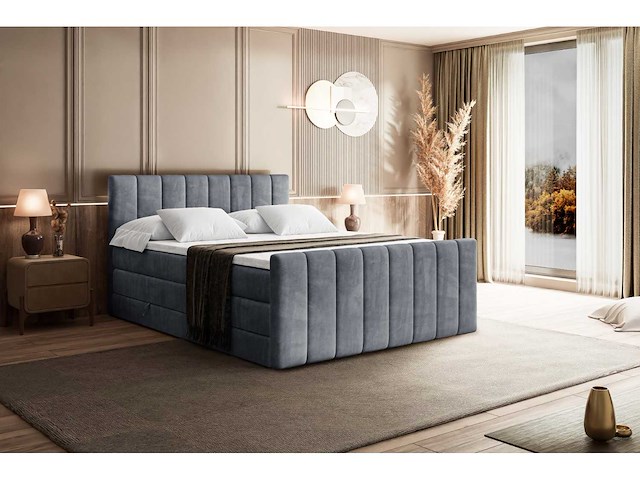 Box springbed 200x200 - matras - matras topper - borst - grijs fluweel - afbeelding 6 van  10
