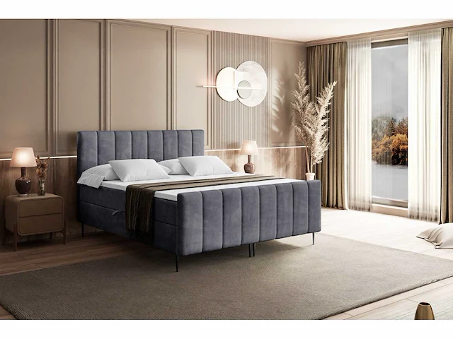 Boxspringbed 180x200 - matras - matrastopper - borst - donkergrijs fluweel - afbeelding 3 van  8