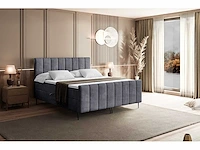 Boxspringbed 180x200 - matras - matrastopper - borst - donkergrijs fluweel - afbeelding 3 van  8