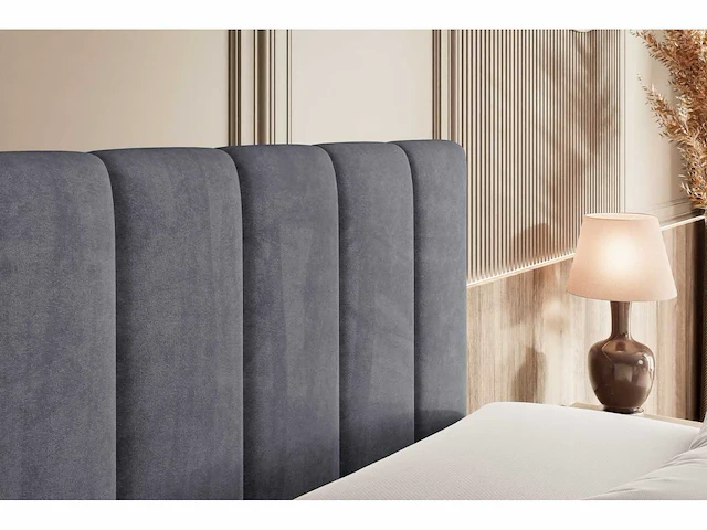 Boxspringbed 180x200 - matras - matrastopper - borst - donkergrijs fluweel - afbeelding 4 van  8