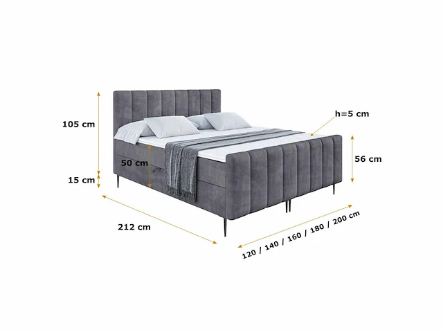 Boxspringbed 180x200 - matras - matrastopper - borst - donkergrijs fluweel - afbeelding 5 van  8