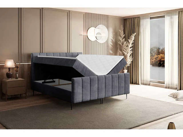 Boxspringbed 180x200 - matras - matrastopper - borst - donkergrijs fluweel - afbeelding 7 van  8
