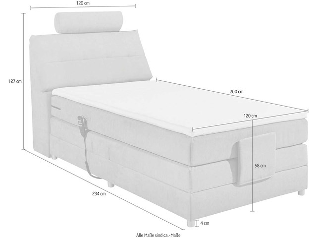 Boxspringbet 120 x 200 elektrisch - matrastopper, hoofdsteun en opbergruimte in het hoofdeinde. - afbeelding 7 van  8
