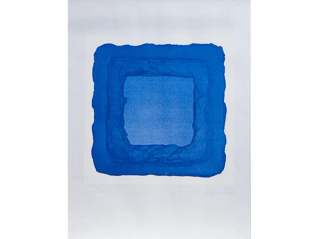 Bram bogart (1921-2012), blue square, lithograph, n° 180/250 33 x 33 cm. (12.99 x 12.99 in.), frame: 43.5 x 56.5 cm. (17.12 x 22.23 in.) - afbeelding 1 van  5