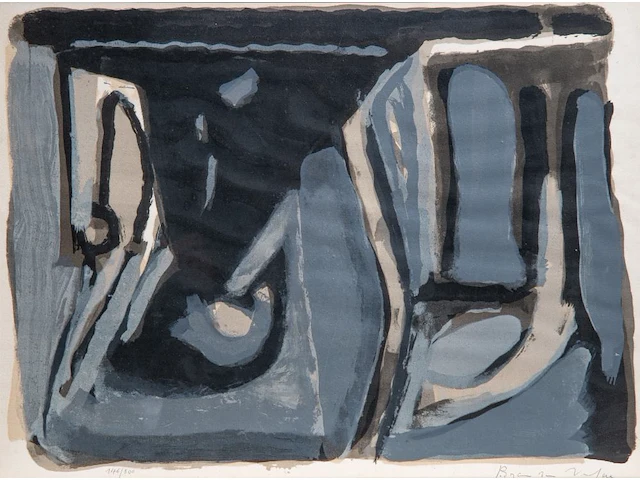 Bram van velde (1895-1981), abstract composition, lithograph, n° 146/300 48 x 65 cm. (18.89 x 25.58 in.), frame: 50 x 67 cm. (19.67 x 26.37 in.) - afbeelding 1 van  5