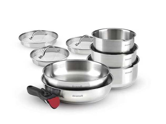 Brandt roestvrijstalen kookgerei set 18/8 - 9 stuks, afneembaar handvat, alle kookpitten inclusief inductie - afbeelding 1 van  3