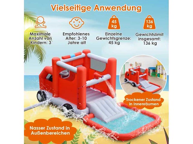 Brandweermansachtige waterglijbaan met zwembad - afbeelding 2 van  6