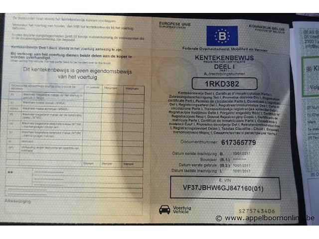 Break peugeot, partner tepee, vf37jbhw6gj847160, 1e insch 10/01/2017, 1560cm³, 55kw, diesel, euro 6b, 158565km, inschrijvingsbewijs deel i en ii, keuringsbewijs (geldig tot 10/01/2027), gelijkvormigheidsattest - afbeelding 10 van  19