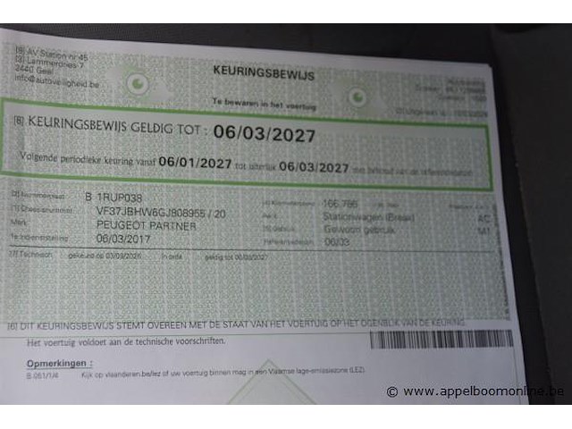 Break peugeot, partner, vf37jbhw6gj808955, 1e insch 06/03/2017, 1560cm³, 55kw, diesel, euro 6b, 166791km, inschrijvingsbewijs deel i en ii, keuringsbewijs (geldig tot 06/03/2027), gelijkvormigheidsattest - afbeelding 10 van  20