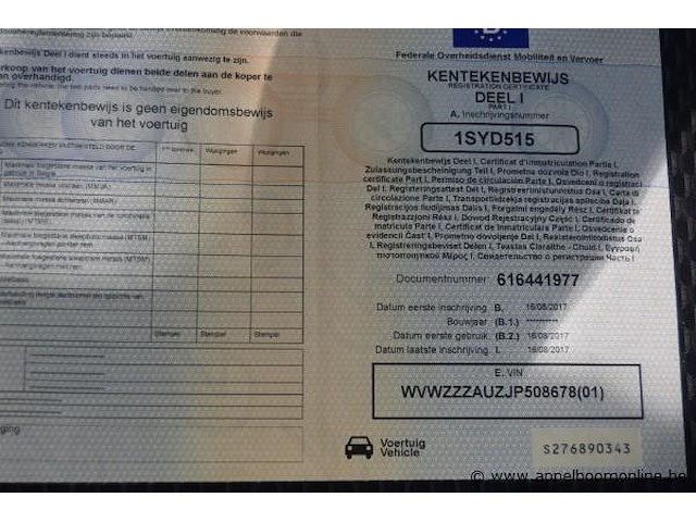 Break volkswagen, golf, wvwzzzauzjp508678, 1e insch 16/08/2017, 1598cm³, 66kw, diesel, euro 6b, 173285km, inschrijvingsbewijs deel i en ii, keuringsbewijs (geldig tot 16/08/2026), gelijkvormigheidsattest - afbeelding 8 van  19
