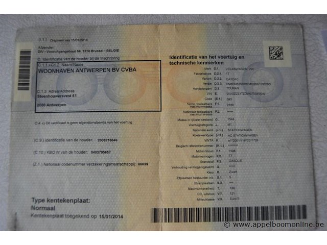 Break volkswagen, touran,wvgzzz1tzdw070345 , 1e insch 15/01/2014, 1598cm³, 77kw, diesel, euro 5, 236093km, inschrijvingsbewijs deel i en ii, keuringsbewijs (geldig tot 15/01/2027), gelijkvormigheidsattest - afbeelding 19 van  21