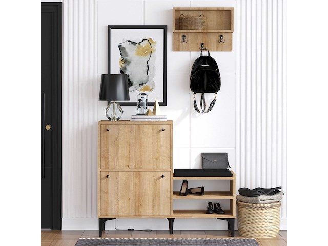 Bred schoenenkast | 100% melamine | eiken - afbeelding 1 van  5