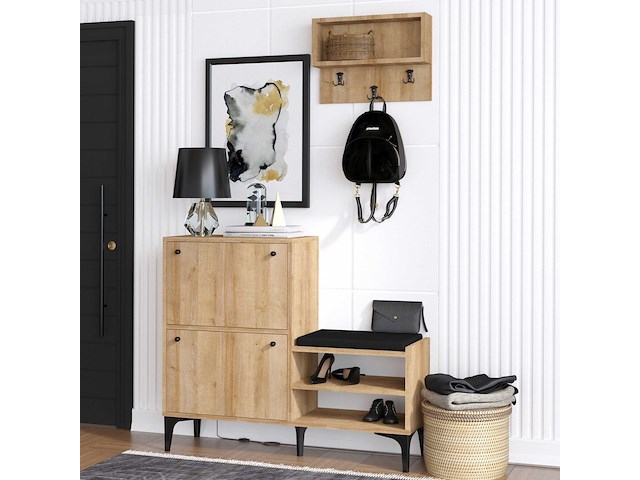 Bred schoenenkast | 100% melamine | eiken - afbeelding 2 van  5