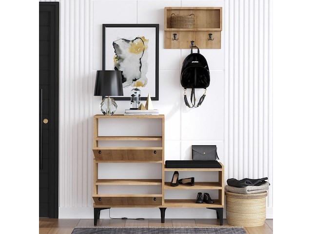 Bred schoenenkast | 100% melamine | eiken - afbeelding 3 van  5