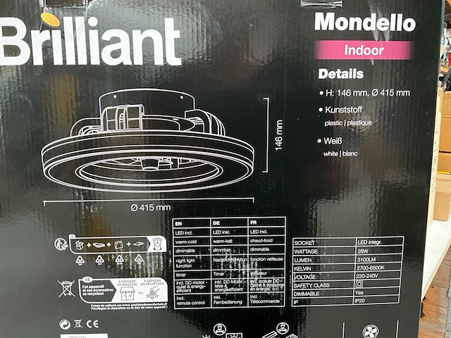 Brilliant mondello wit ventilator lamp met afstandsbediening - afbeelding 5 van  6