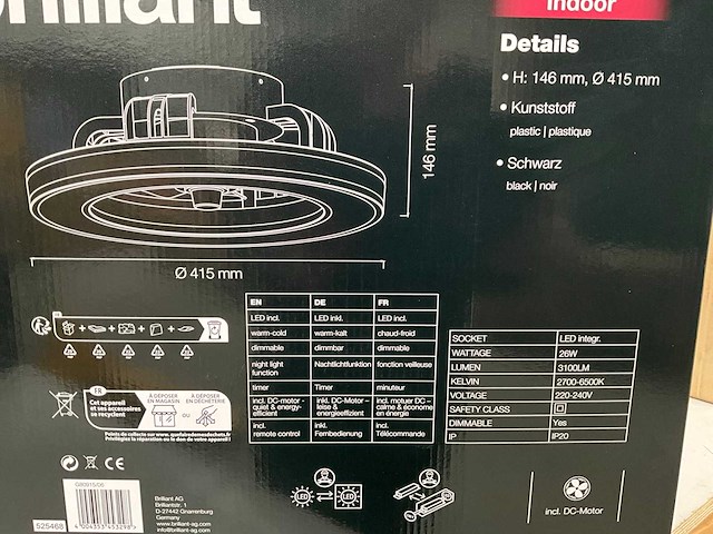 Brilliant mondello zwart ventilator lamp met afstandsbediening - afbeelding 5 van  6