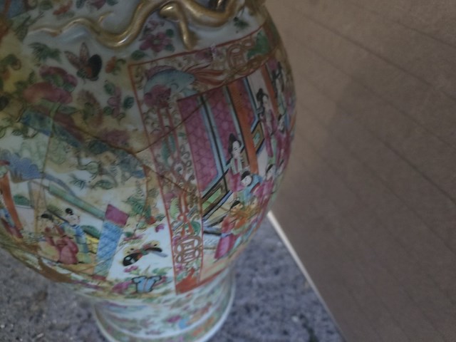 Brocante: chinese vaas (gelijmd!) - afbeelding 3 van  10