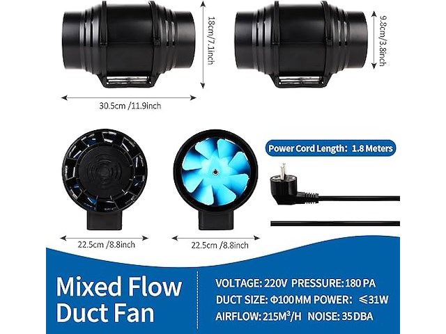 Brogachy regelbare buisventilator (100 mm) - afbeelding 2 van  5