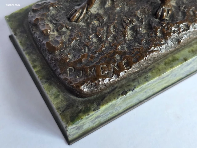 Brons sculptuur van een jachthond op marmeren... - afbeelding 3 van  3