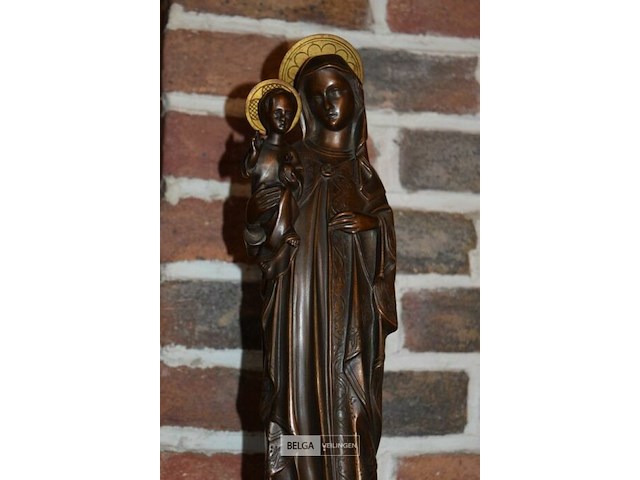 Bronsen beeld maria op marmeren voet - afbeelding 2 van  2