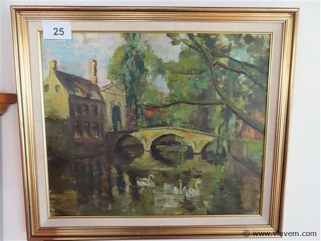 Brugge, olie op paneel - afbeelding 1 van  3