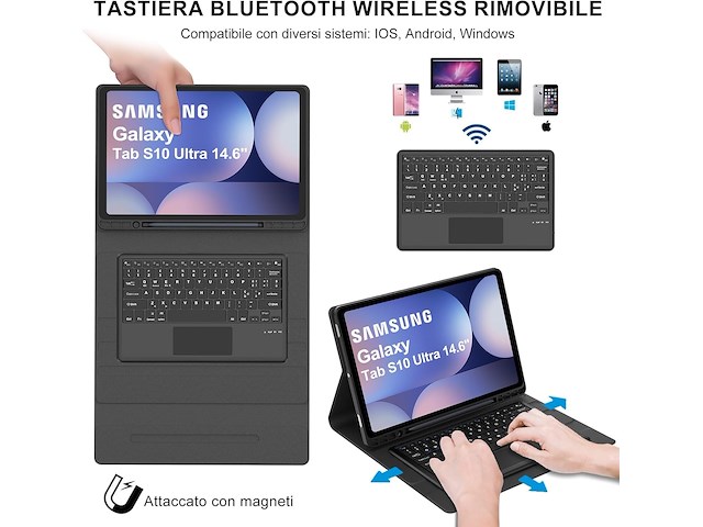 Bt toetsenbord met touchpad qwerty + hoes galaxy tab - afbeelding 1 van  3