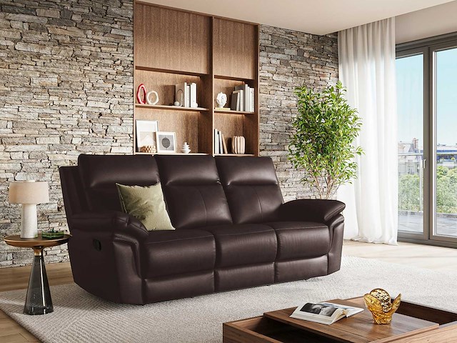 Buffalo leather 3-zits relaxbank - bruin - afbeelding 1 van  8