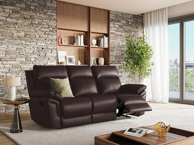 Buffalo leather 3-zits relaxbank - bruin - afbeelding 6 van  6