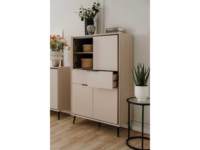 Buffetkast auryn - 90x38x140cm - 4 deuren & 2 lades - zand/zwart - afbeelding 2 van  7