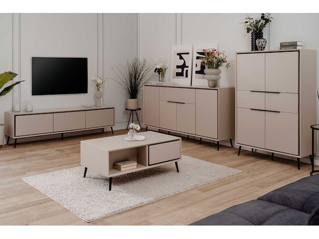 Buffetkast auryn - 90x38x140cm - 4 deuren & 2 lades - zand/zwart - afbeelding 5 van  7