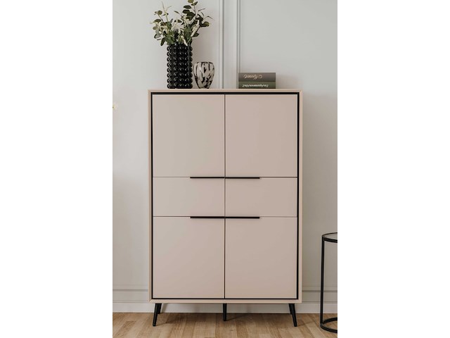Buffetkast auryn - 90x38x140cm - 4 deuren & 2 lades - zand/zwart - afbeelding 1 van  7