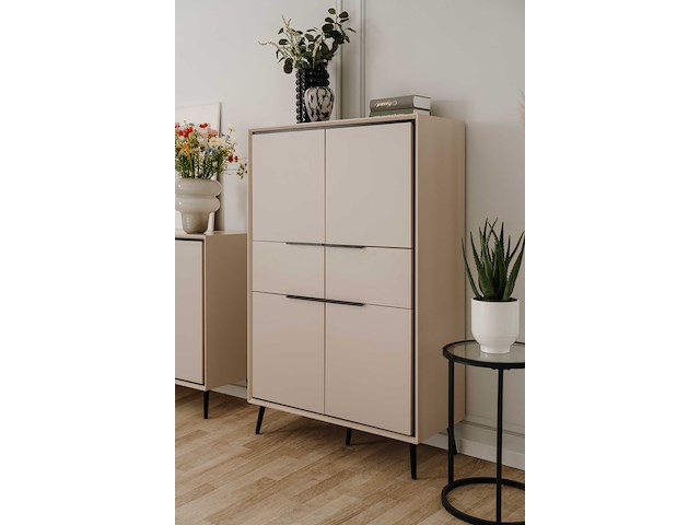 Buffetkast auryn - 90x38x140cm - 4 deuren & 2 lades - zand/zwart - afbeelding 3 van  7