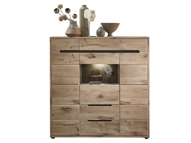 Buffetkast bellini 125cm 3 deuren & 2 lades - eik/antraciet - afbeelding 1 van  5