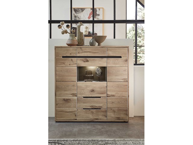 Buffetkast bellini 125cm 3 deuren & 2 lades - eik/antraciet - afbeelding 2 van  5