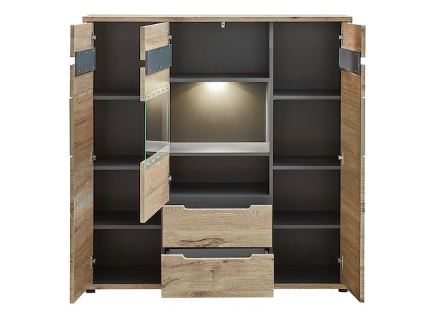 Buffetkast bellini 125cm 3 deuren & 2 lades - eik/antraciet - afbeelding 3 van  5