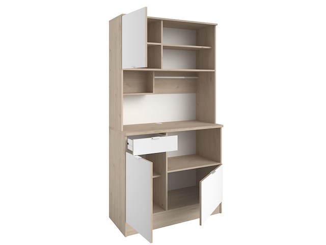 Buffetkast lydia 100cm, 3 deuren & 1 lade - wit/eik decor - afbeelding 2 van  7