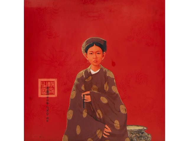 Bui huu hung (1957), 'tranquillity' (2008), lacquer on wood, 119,5 x 119,5 cm - afbeelding 1 van  4